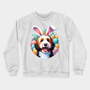 Mini Bernedoodle Celebrates Easter with Bunny Ears Crewneck Sweatshirt